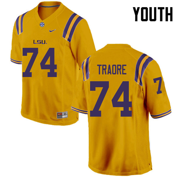 Youth #74 Badara Traore LSU Tigers College Football Jerseys Sale-Gold